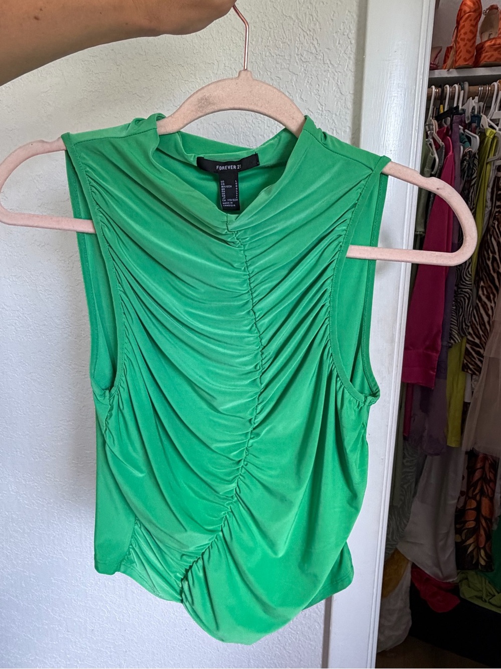 Forever 21 Bright Green Sleeveless Ruched Tank
